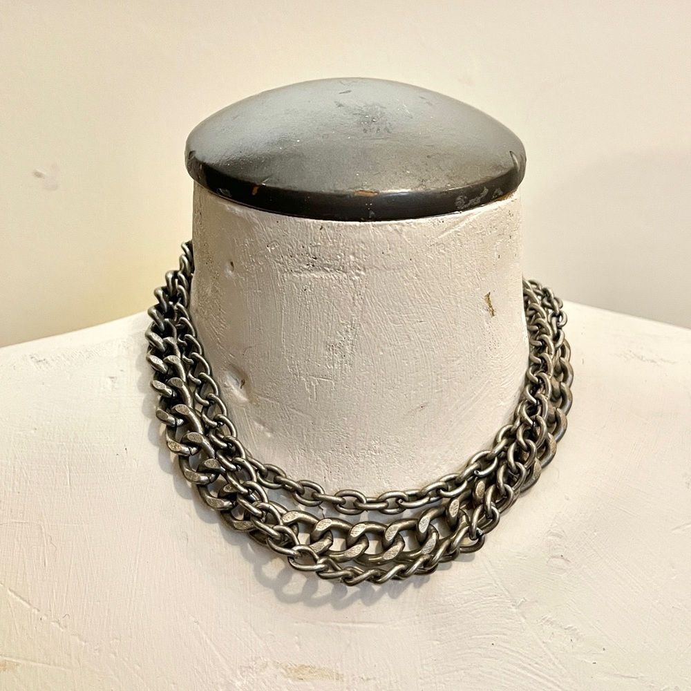 Thick silver three chain choker necklace - Picture 2 of 5